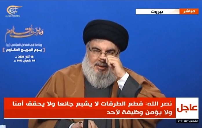 نصرالله يعيد العزف على وتر المؤامرة الخارجية ويلمح إلى التدخل لقمع الحراك اللبناني